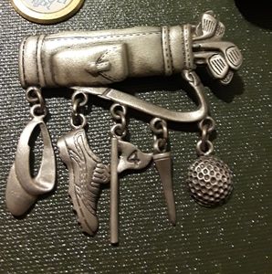 Lots of vintage Golf Broach JJ Pewter Golf Bag Pin